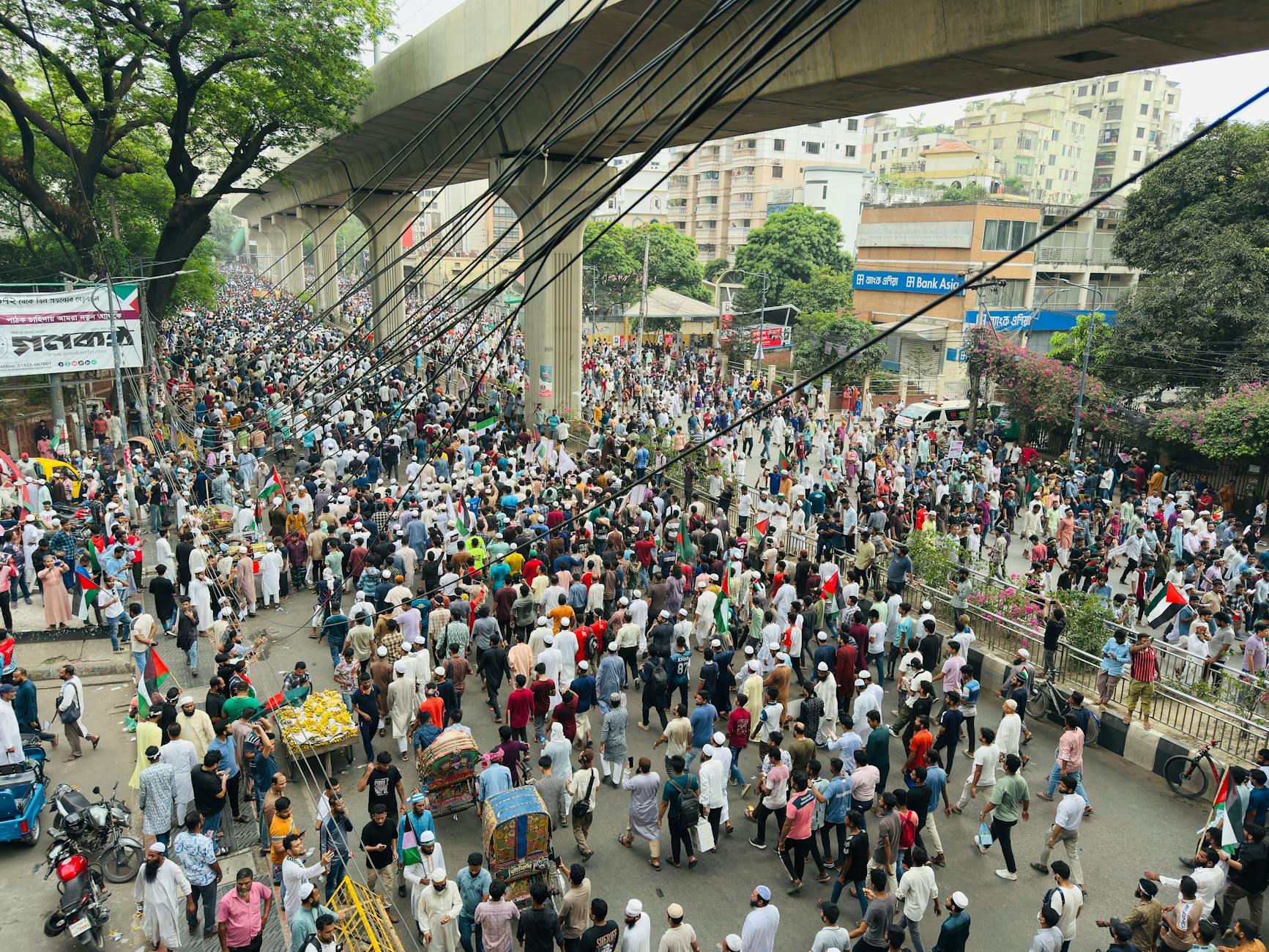 crowd gathering in urban street protest